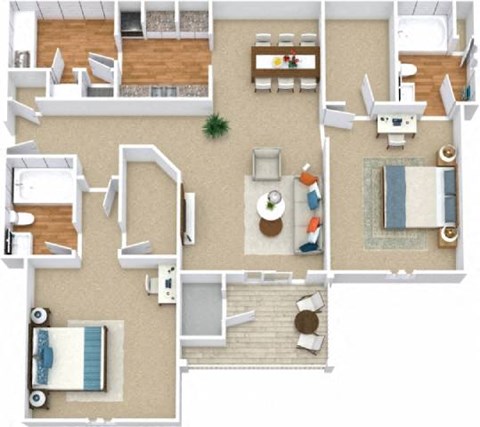 2 Bed Two 2 Floorplan | 1,223 Sq. Ft. at Austin Chase Apartments, Georgia 31210